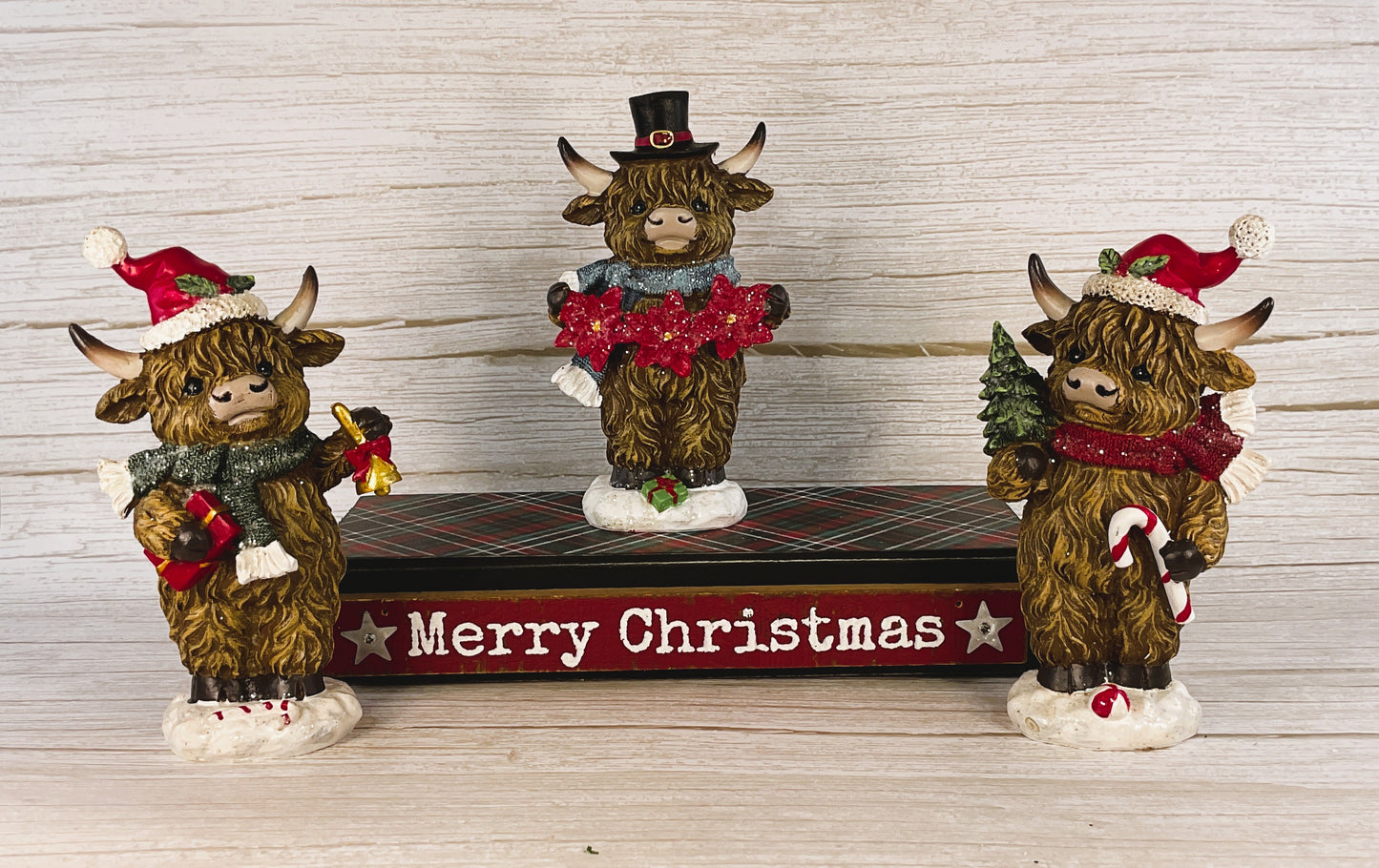 YI Christmas Decor - Standing Highland Cows Resin Tabletop Figurines 3pc