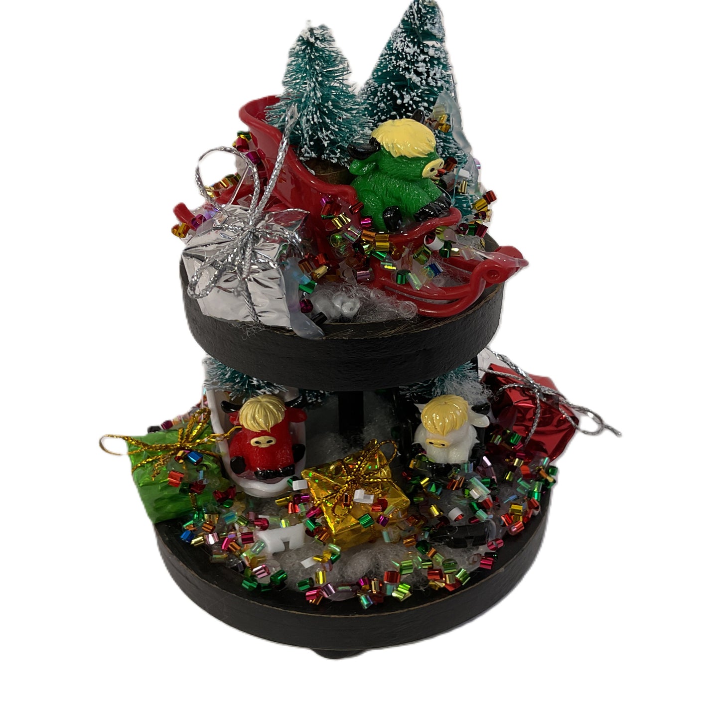 AGSD Christmas Decor - Highland Cows Miniature Mini Fairy Tier Tray Scene