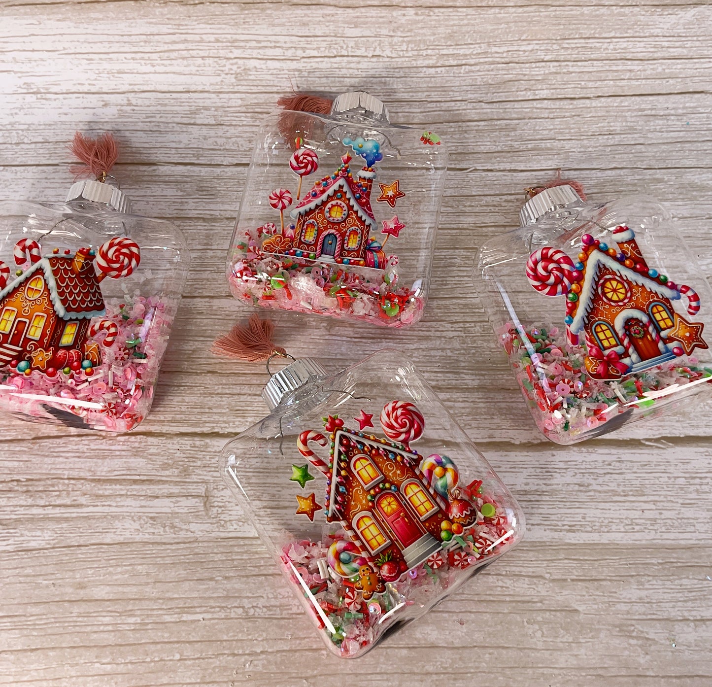 AGSD Christmas Decor - Pink Gingerbread Houses Fill-able Square Ornaments 12pc