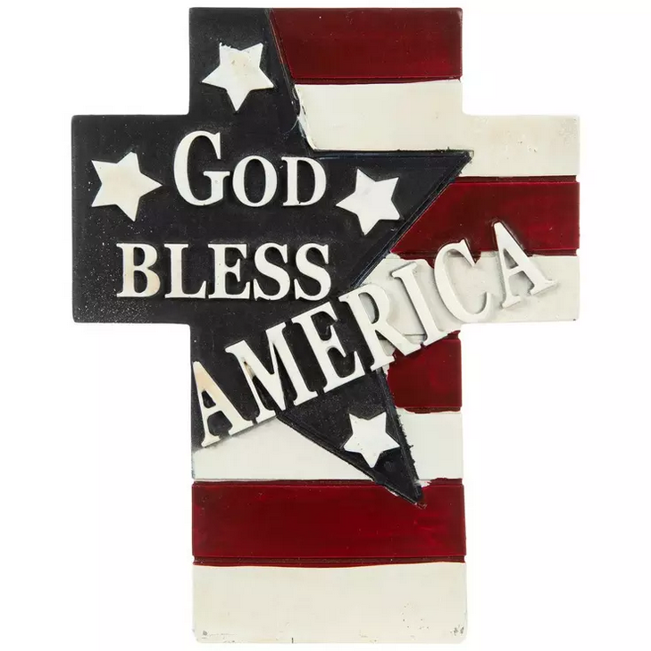 HL Patriotic Decor - God Bless America Resin Flag Cross Figurine