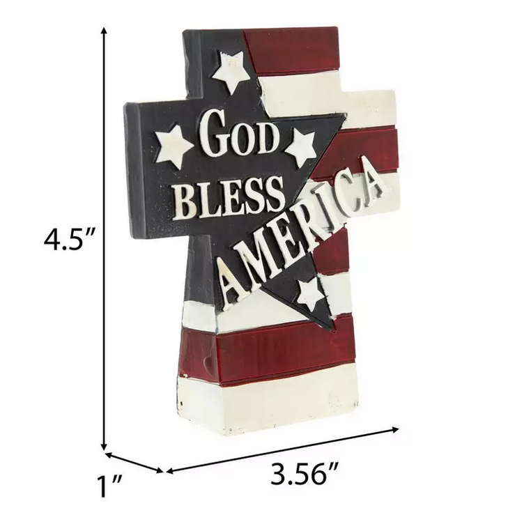 HL Patriotic Decor - God Bless America Resin Flag Cross Figurine
