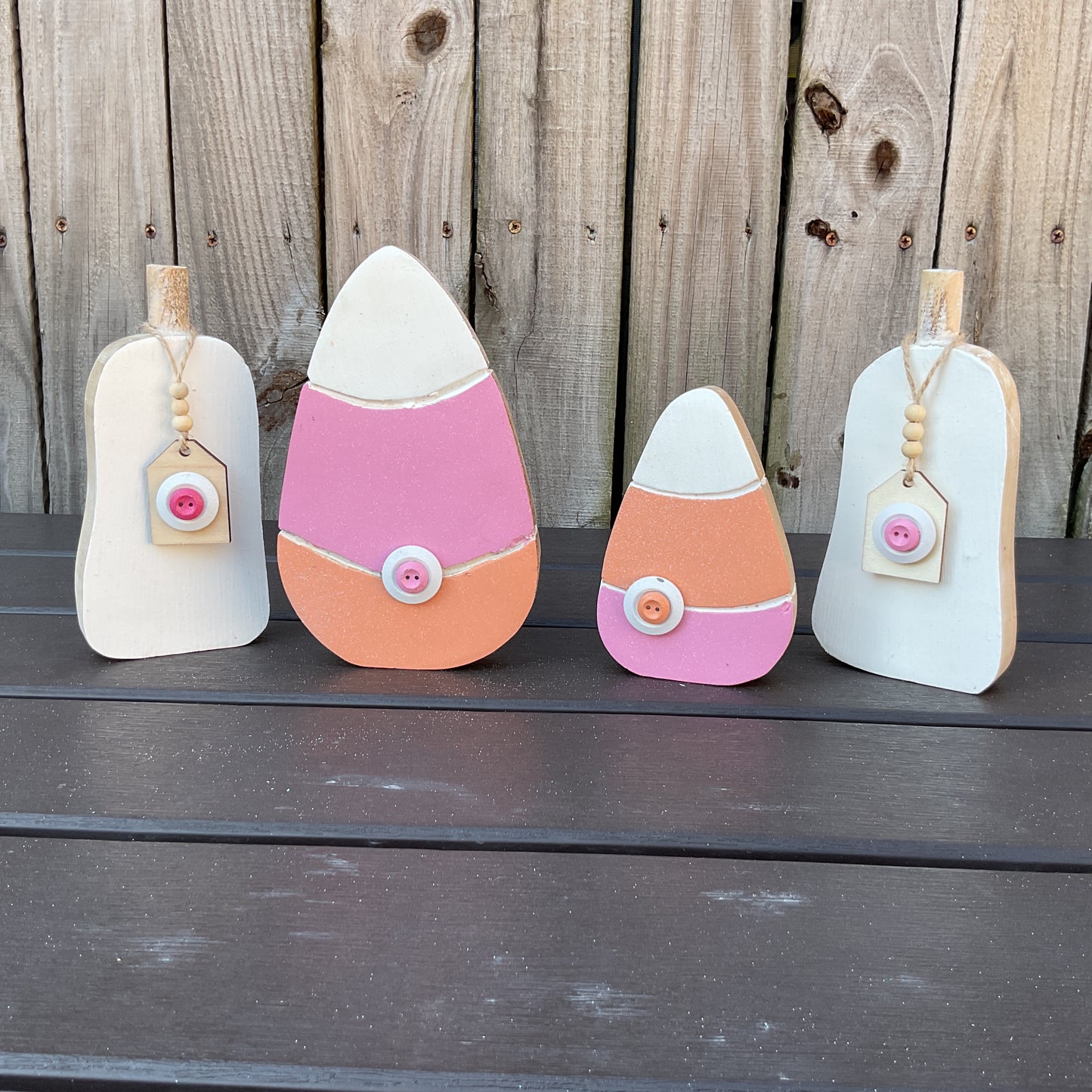 AGSD Halloween Decor - Pink Pastel Chunky Wood Candy Corn Pumpkin Sitters