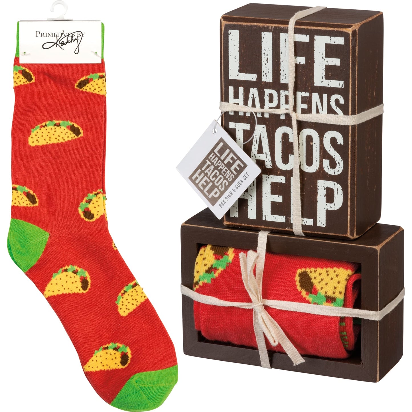 PBK Home Decor - Cinco De Mayo Tacos Help Sign and Socks Gifts Set