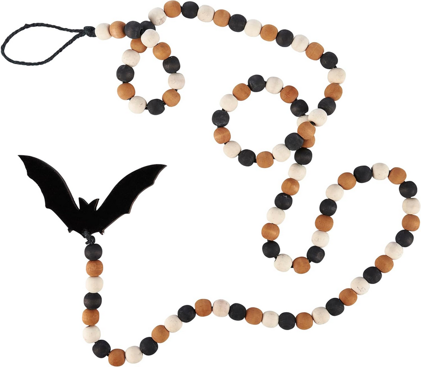 PBK Halloween Decor - Prim Bat Wood Bead Garland 6ft.