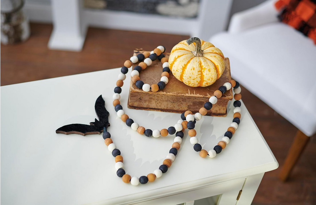 PBK Halloween Decor - Prim Bat Wood Bead Garland 6ft.