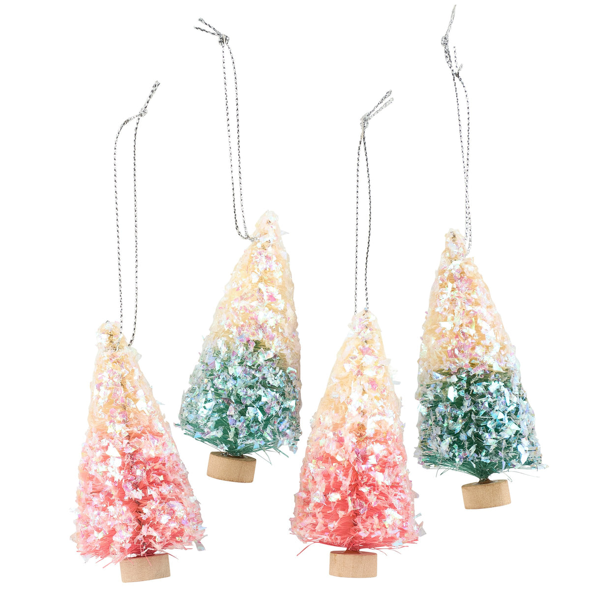 PBK Christmas Decor - SMALL Pastel Sisal Bottlebrush Trees Ornaments 4pc Set