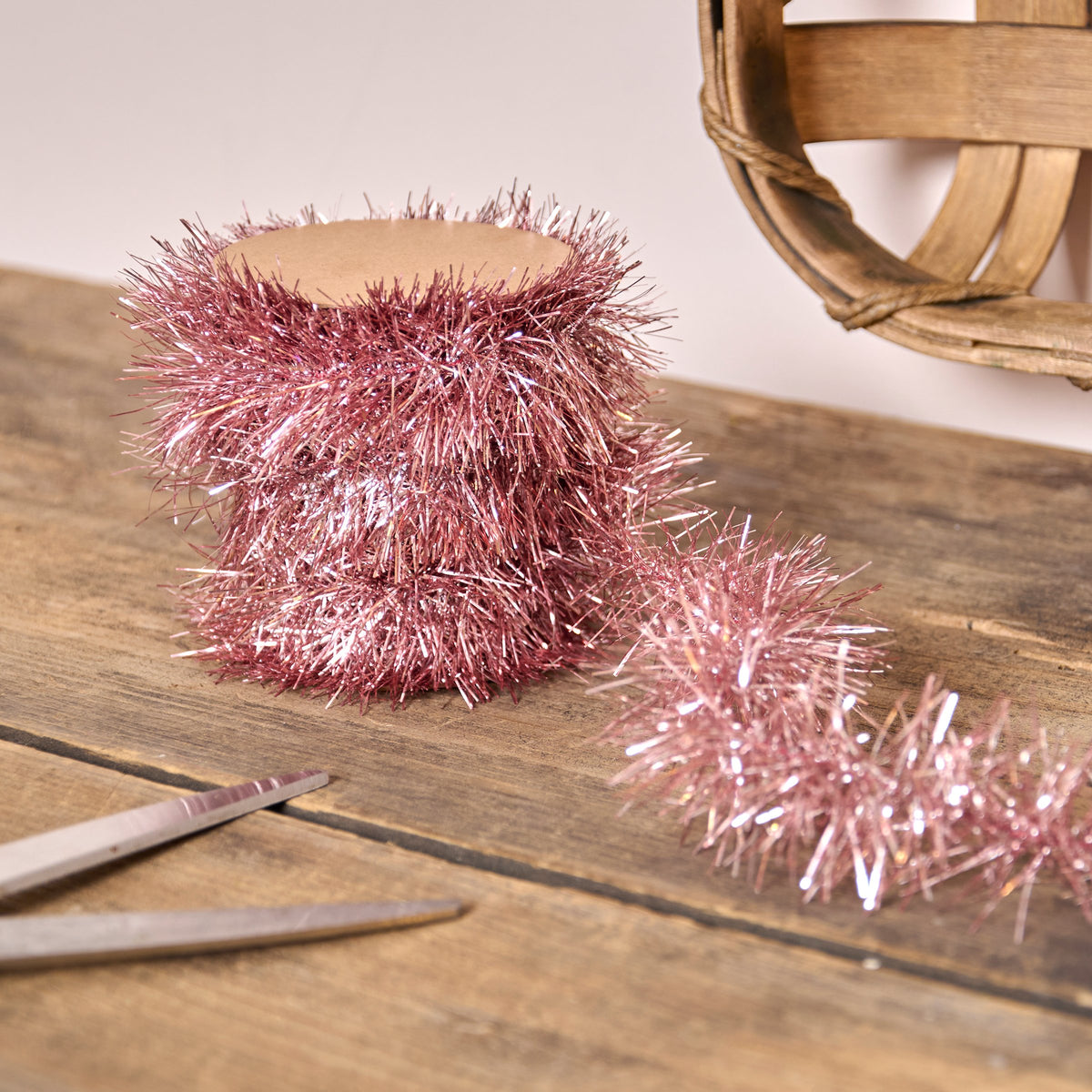 PBK Craft Supply - Retro Thin Tinsel Garland Light Pastel Pale Light Pink 6ft