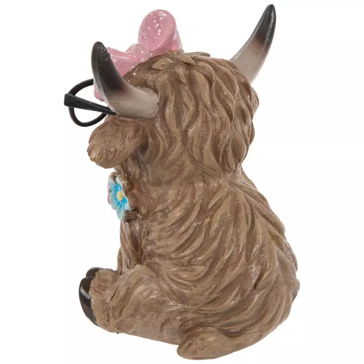 HL Easter Decor - Resin Scottish Highland Cow Couple Figurines 3pc Set