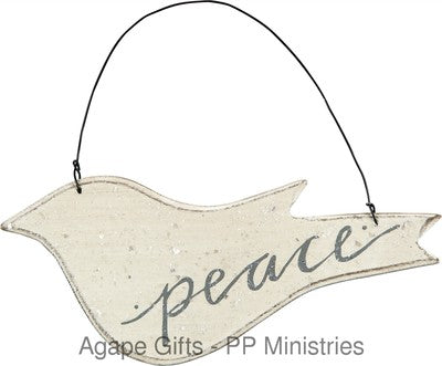 PBK Christmas Ornament - Primitive Wood Peace Cream Dove