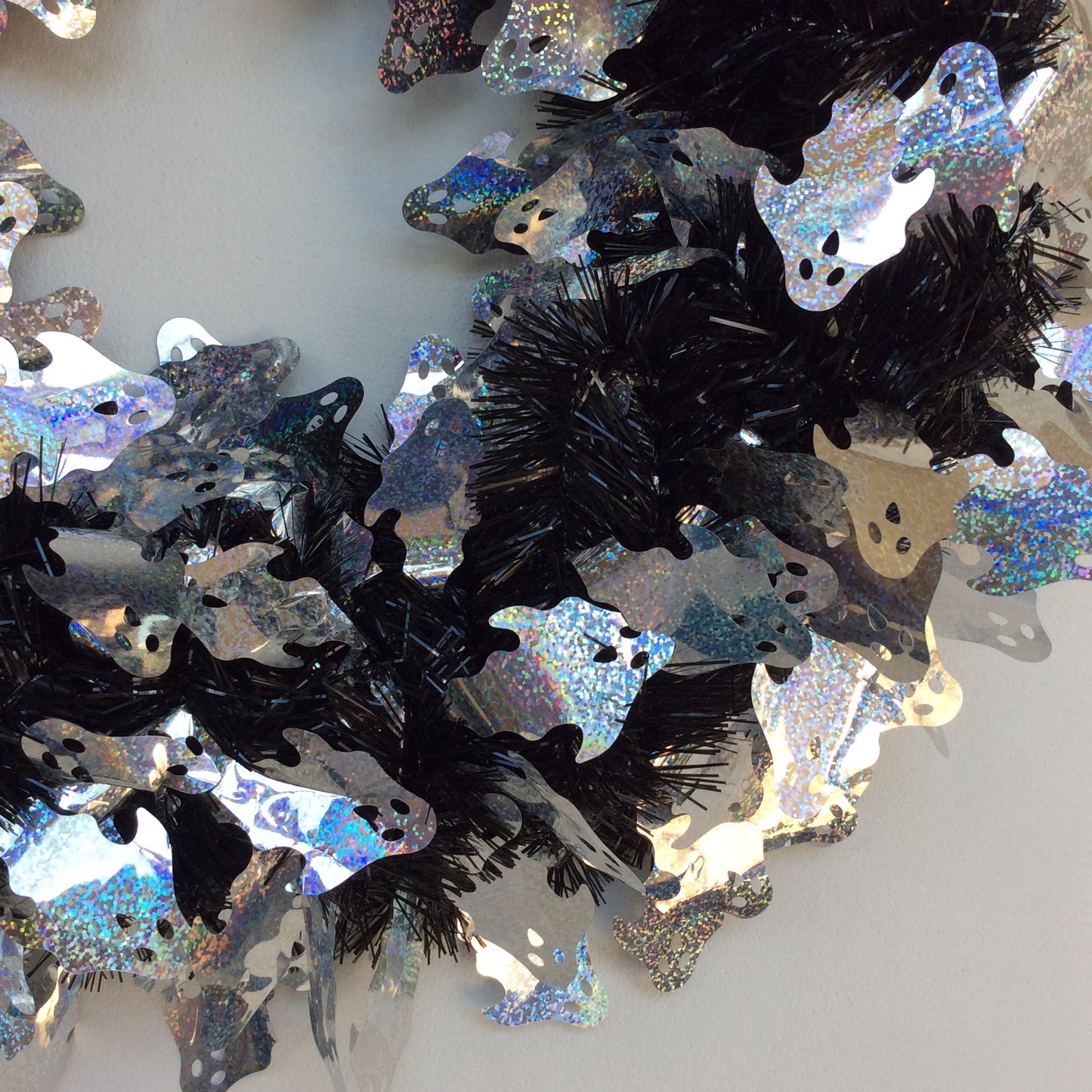 Darice Halloween Decor - Purple Orange Silver Tinsel Wreath 18inch