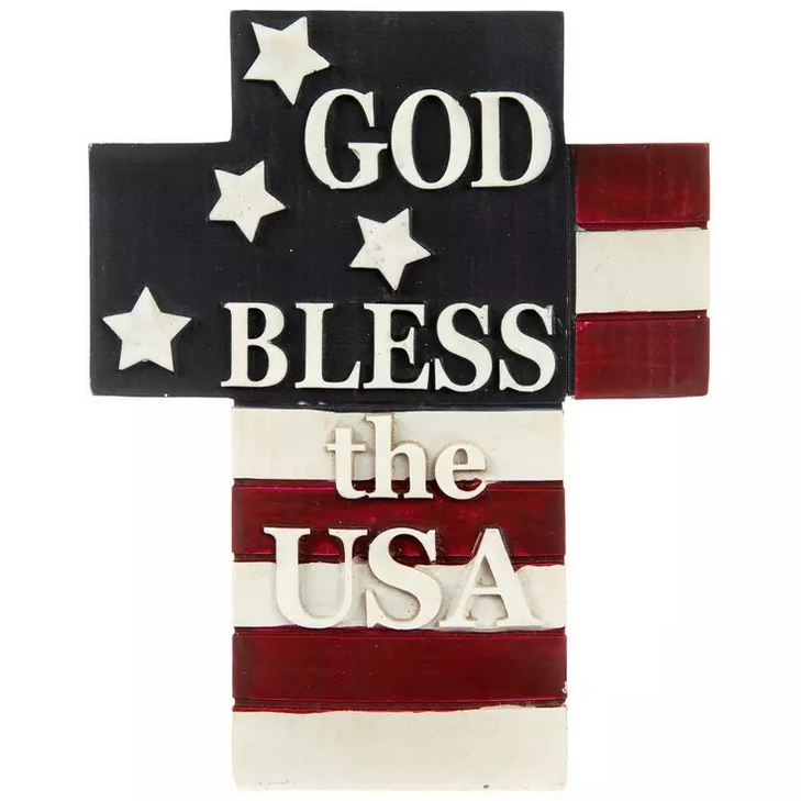 HL Patriotic Decor - God Bless the USA Resin Flag Cross Figurine