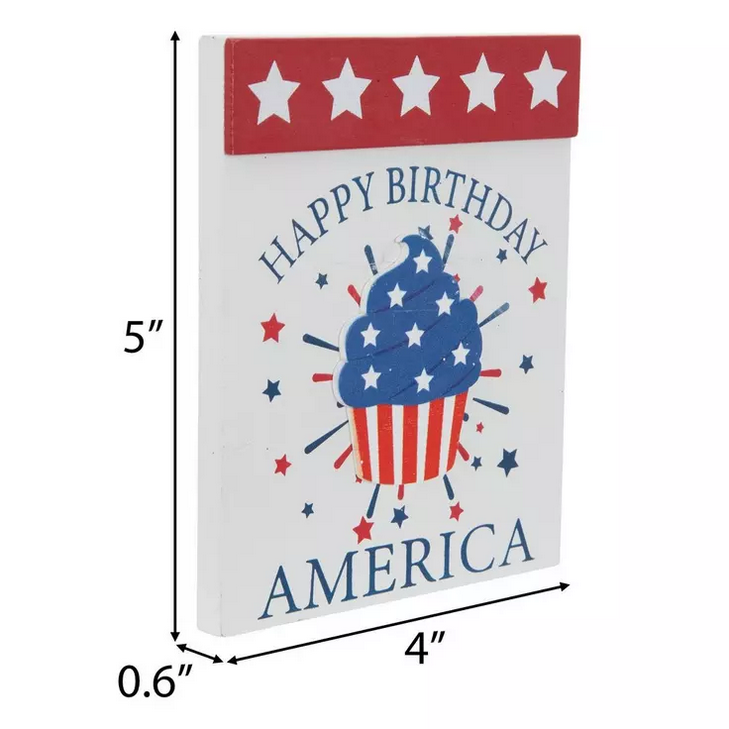 HL Patriotic Decor - July 4th Happy Birthday Cupcake Easel Sign