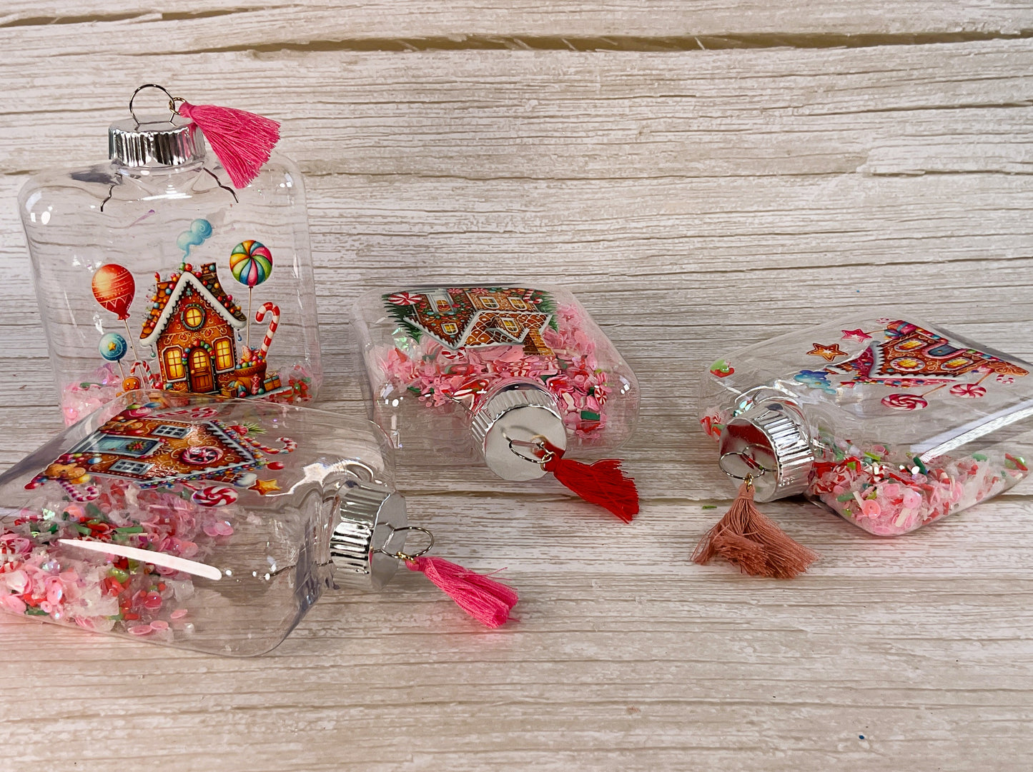 AGSD Christmas Decor - Pink Gingerbread Houses Fill-able Square Ornaments 12pc