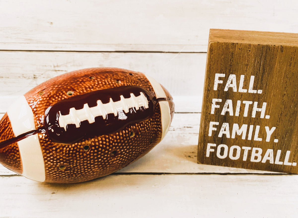 AGSD Fall Decor - Faith Family LED Lighted Ceramic Football Tier Tray 2pc