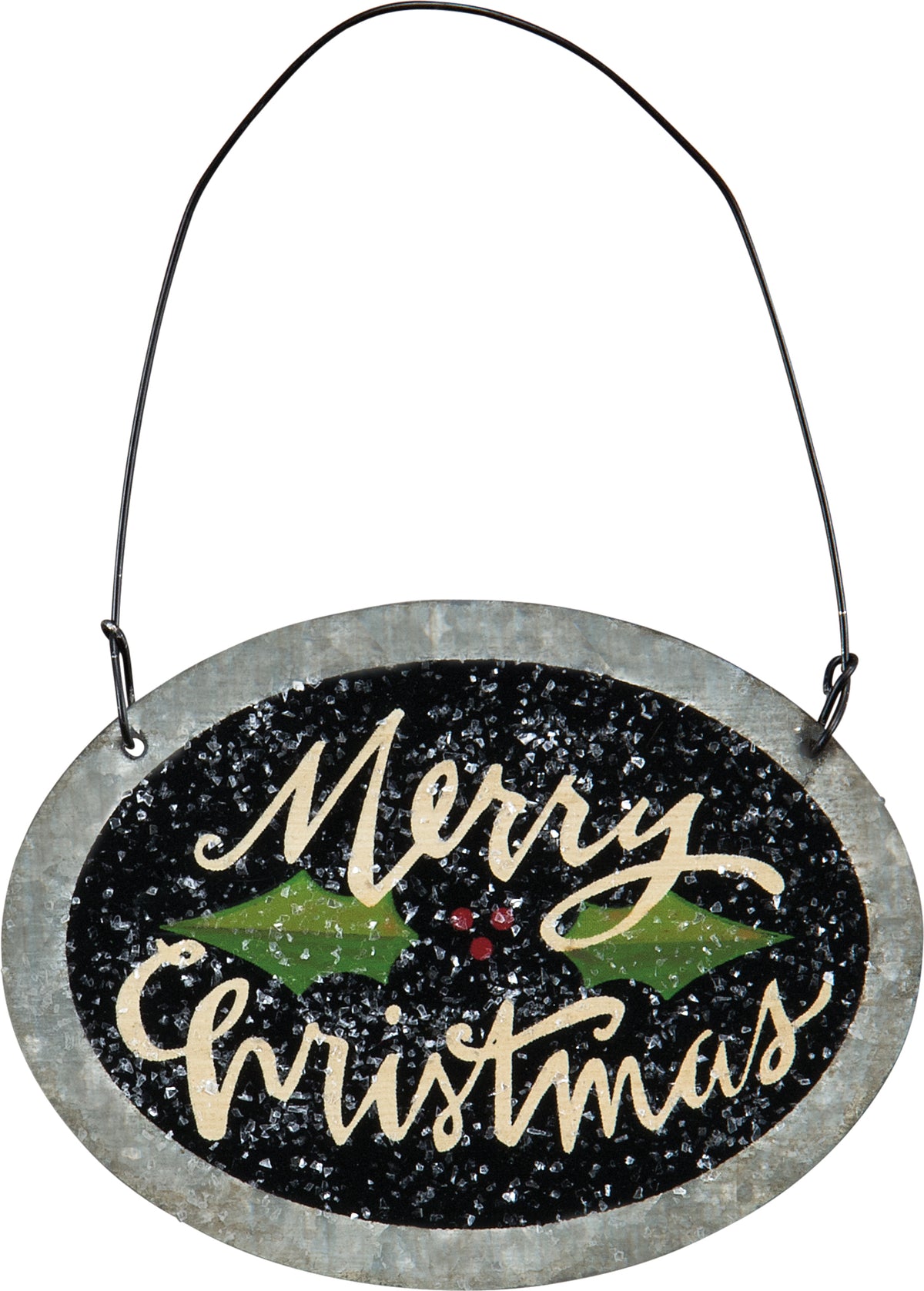 PBK Christmas Decor - Holly Merry Christmas Small Metal Oval Ornament