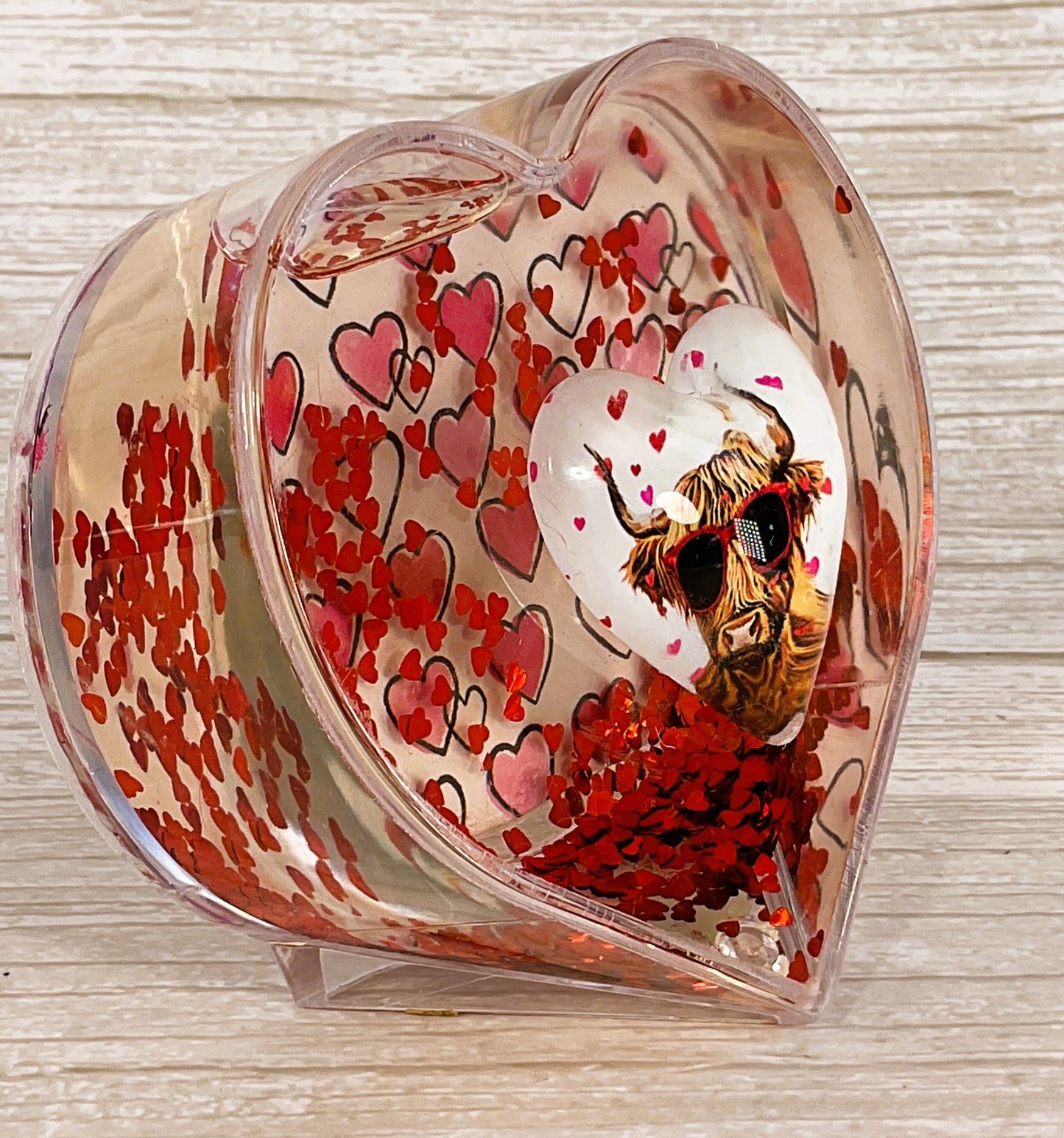 AGSD Valentines Decor - Glam Highland Cow Heart Water Globe Shaker