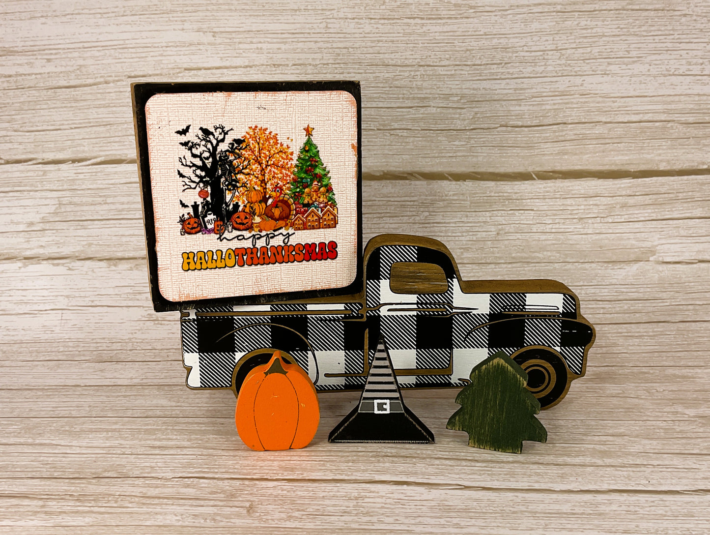 AGD Fall Decor - Multi- Seasonal Truck Pumpkin Witch Tree Tier Tray Bundle