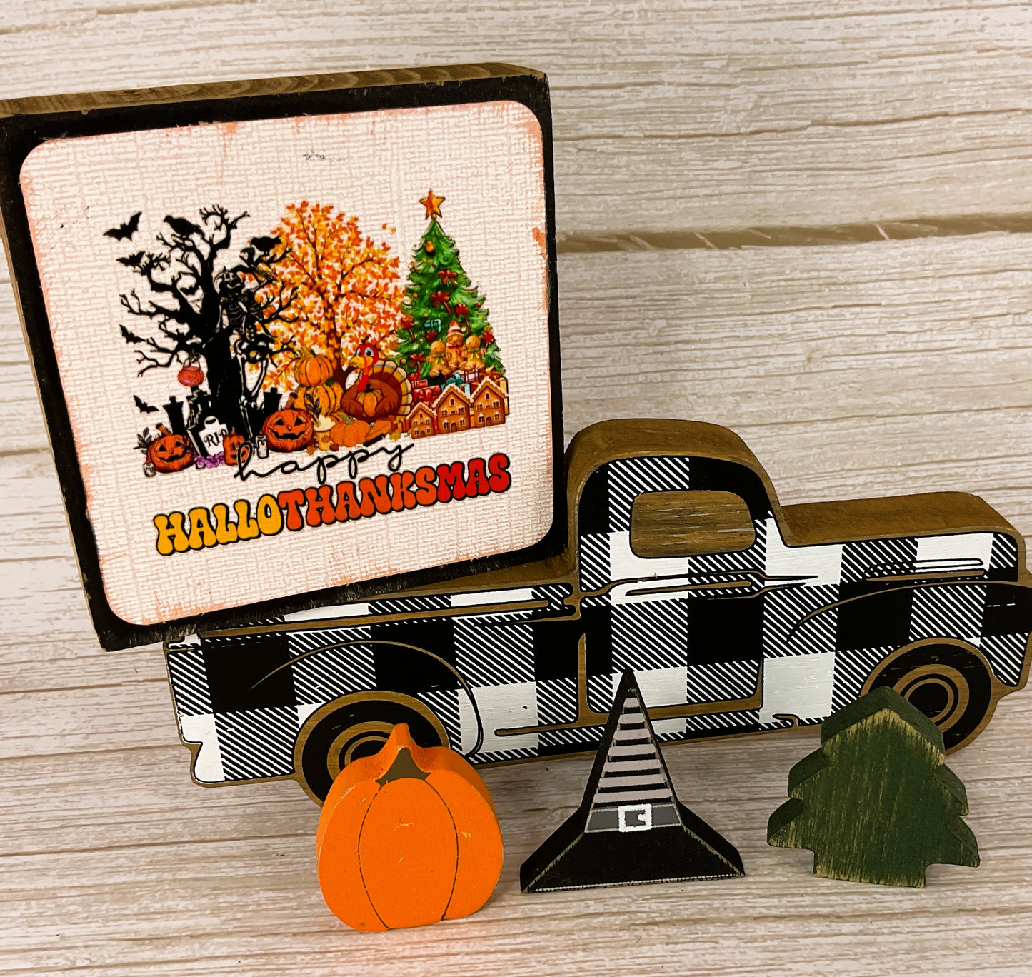 AGD Fall Decor - Multi- Seasonal Truck Pumpkin Witch Tree Tier Tray Bundle