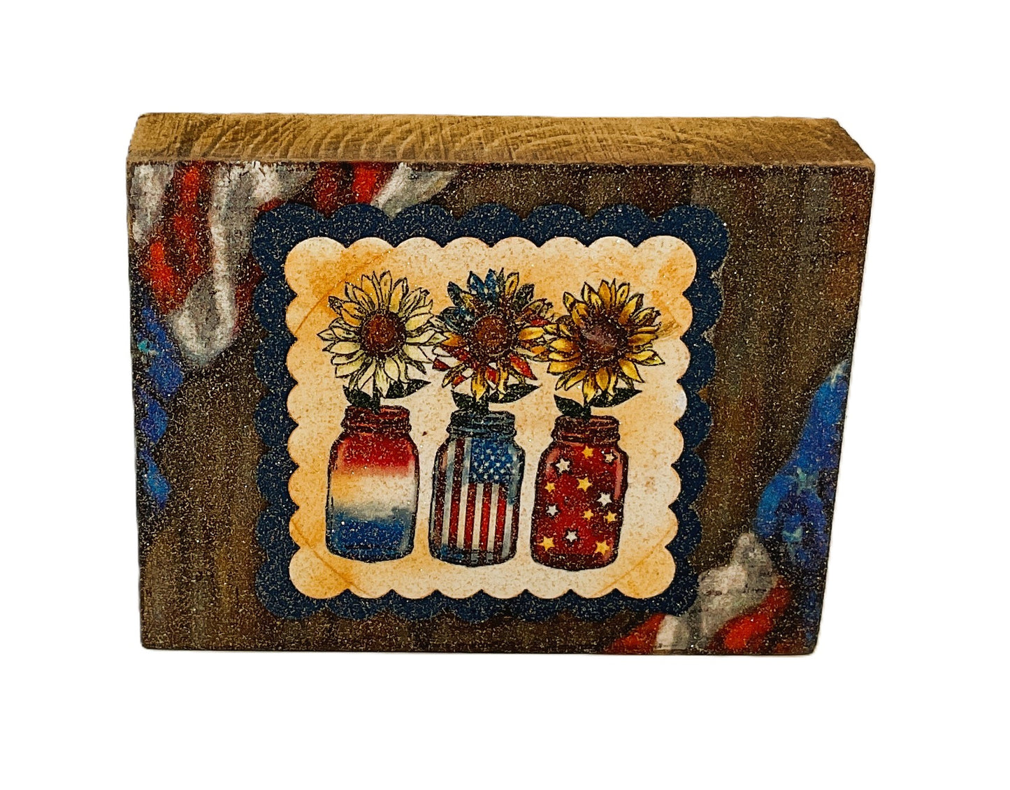 AGD Patriotic Decor - Sunflower Mason Jar Block Tier Tray SMALL Sign