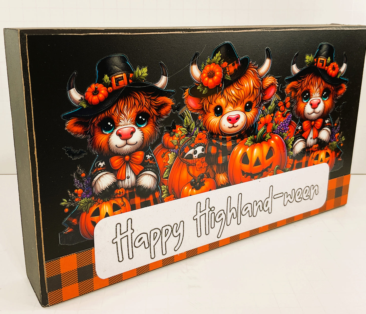 AGD Halloween Decor - Happy Highland-Ween Cow Block Sign