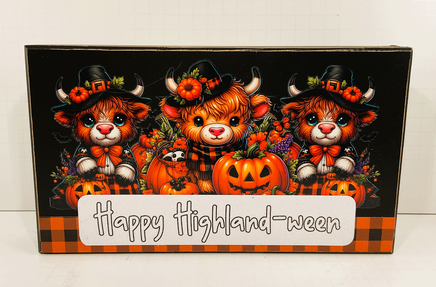 AGD Halloween Decor - Happy Highland-Ween Cow Block Sign