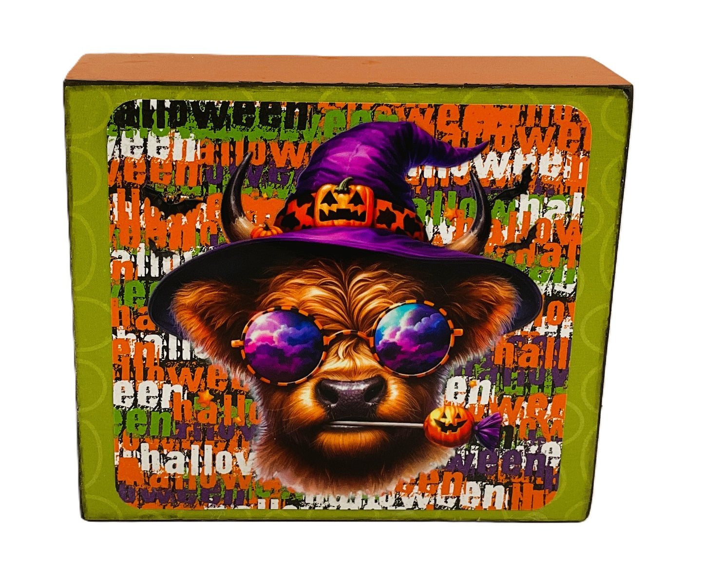 AGD Halloween Decor - Highland Cow Witch Hat Box Sign