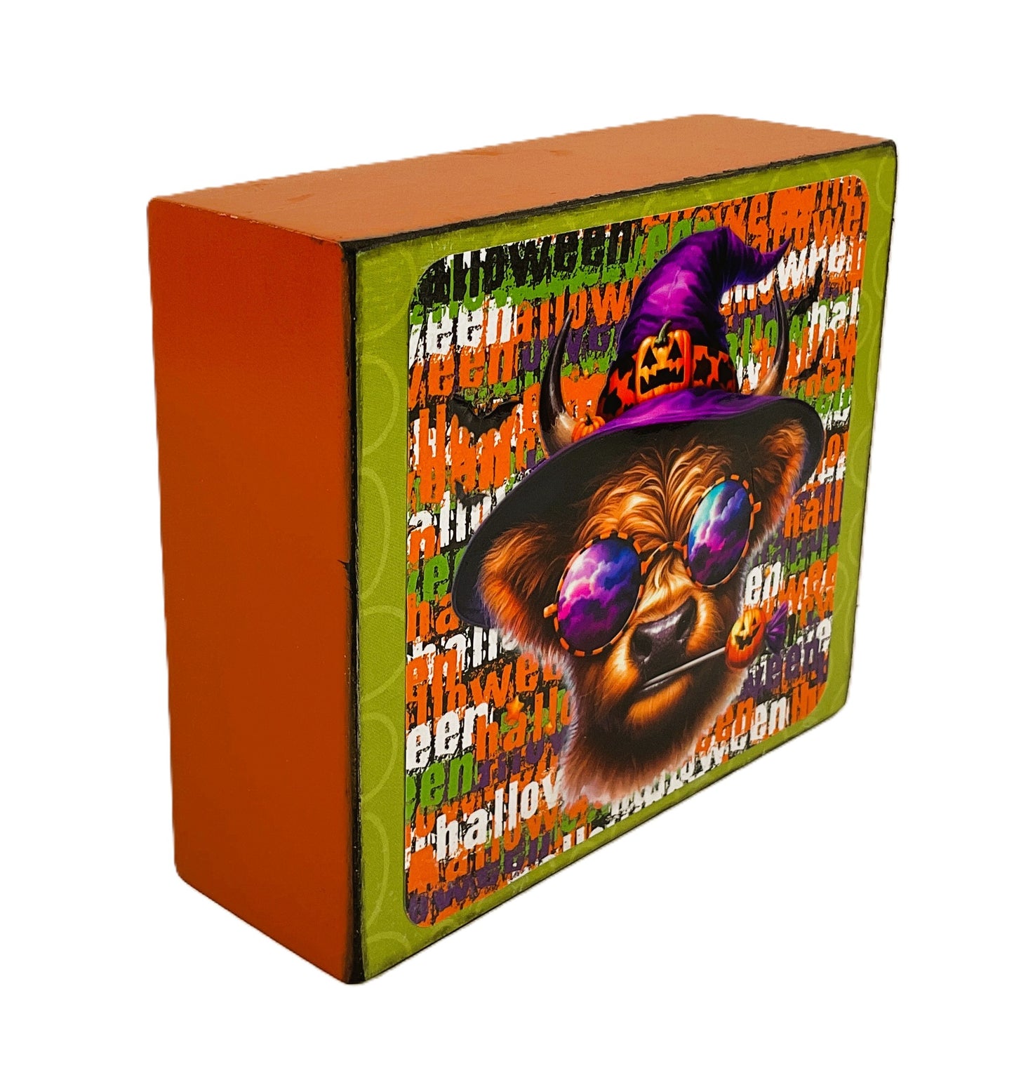 AGD Halloween Decor - Highland Cow Witch Hat Box Sign