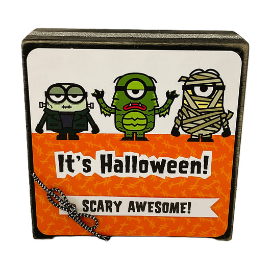 AGD Halloween Decor - Scary Awesome Cute Monster Box Sign
