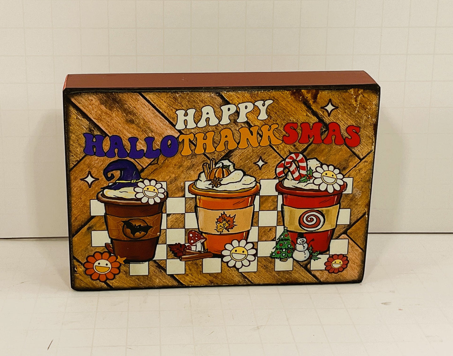 AGD Fall Decor - Coffee Bar Latte Hallothankmas Multi Seasonal Block Sgn