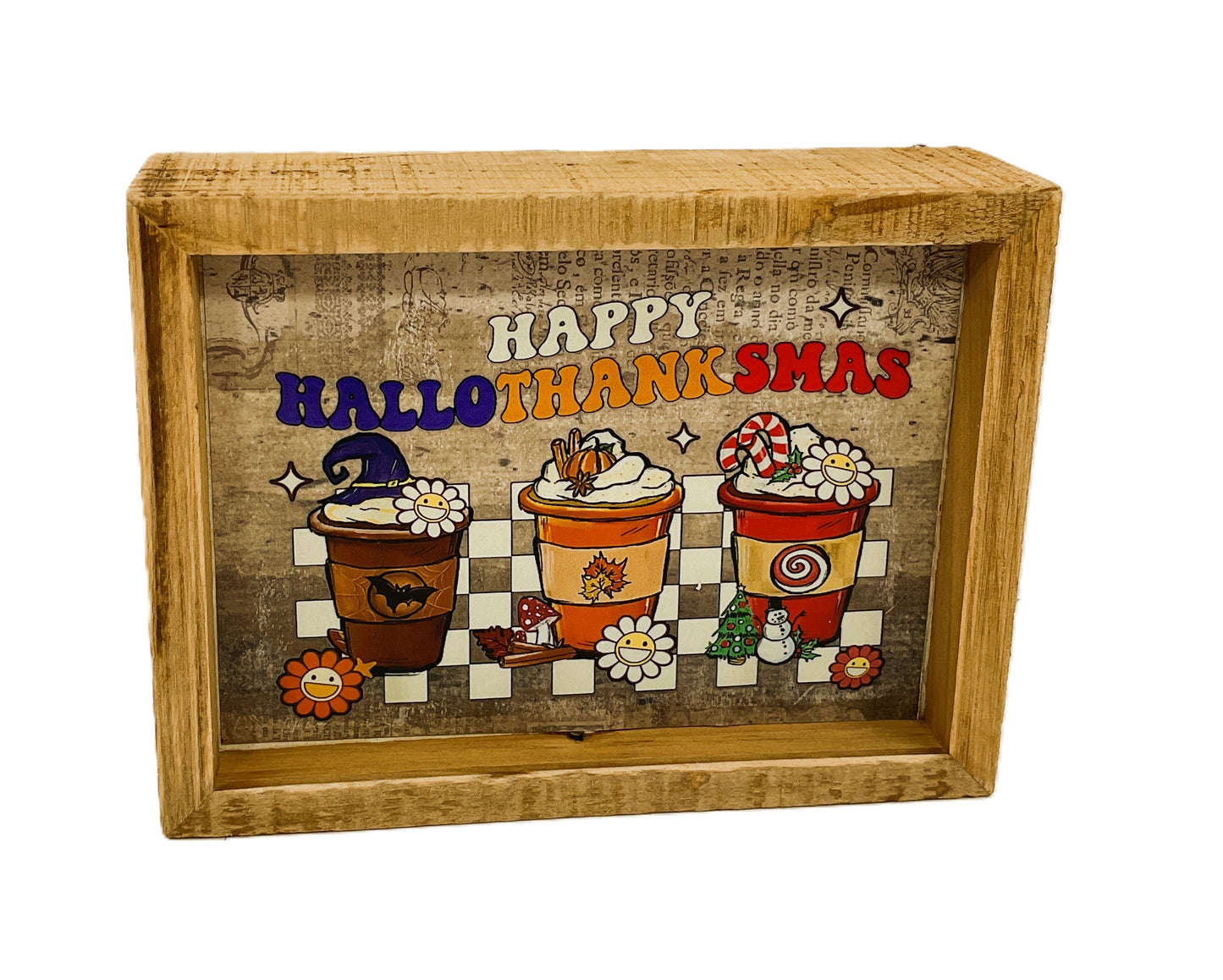 AGD Fall Decor - Coffee Bar Latte Hallothankmas Multi Seasonal Block Sign