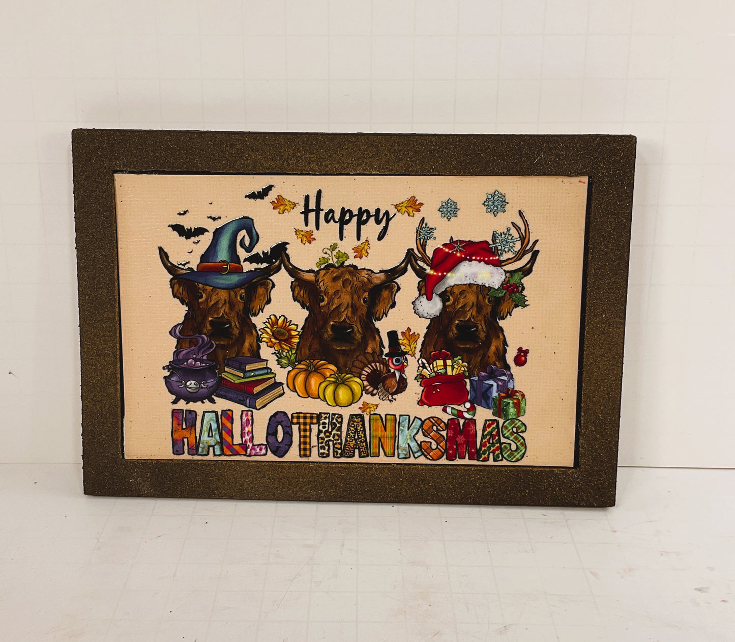 AGD Fall Decor - Hallo-Thank-Mas Highland Cow Multi Season Sign