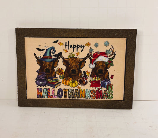 AGD Fall Decor - Hallo-Thank-Mas Highland Cow Multi Season Sign