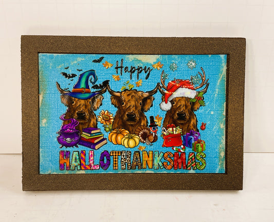 AGD Fall Decor - Hallo-Thank-Mas Highland Cow Multi Season Sign