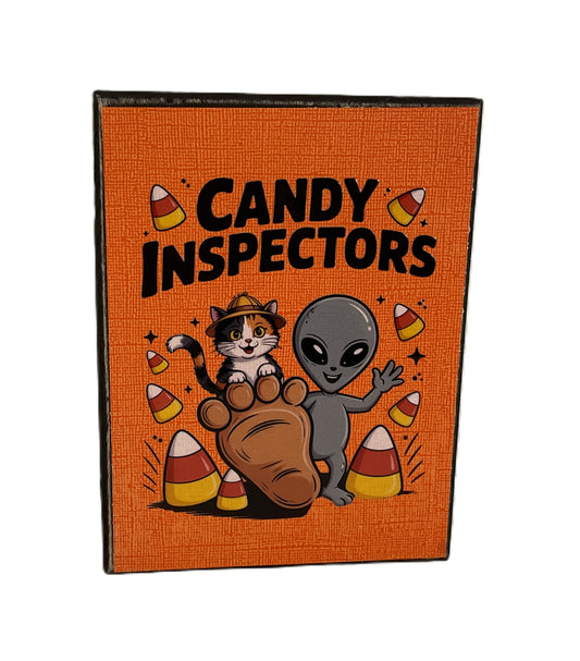 AGD Halloween Decor - Bigfoot Alien Candy Corn Small Block Sign