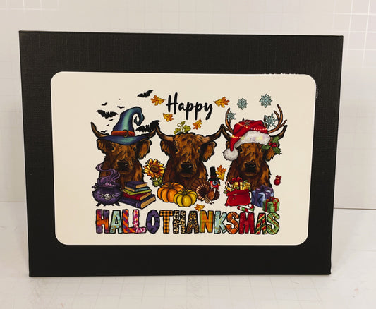 AGD Fall Decor - Hallo-Thank-Mas Highland Cow Multi Season Wood Icons