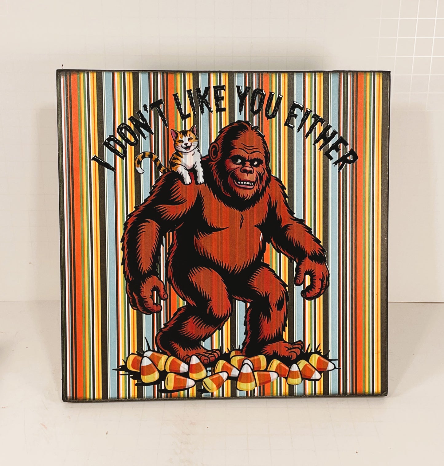 AGD Halloween Decor - Bigfoot Don't Like Candy Corn Tabletop Easel Sign