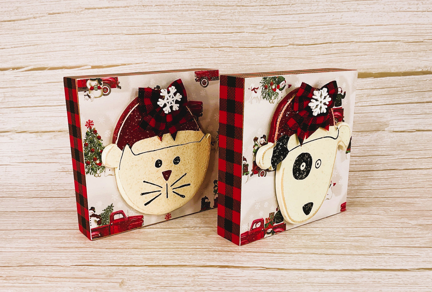 AGD Christmas Decor - Red Black Buffalo Dog Cat Pet Block Signs 2pc
