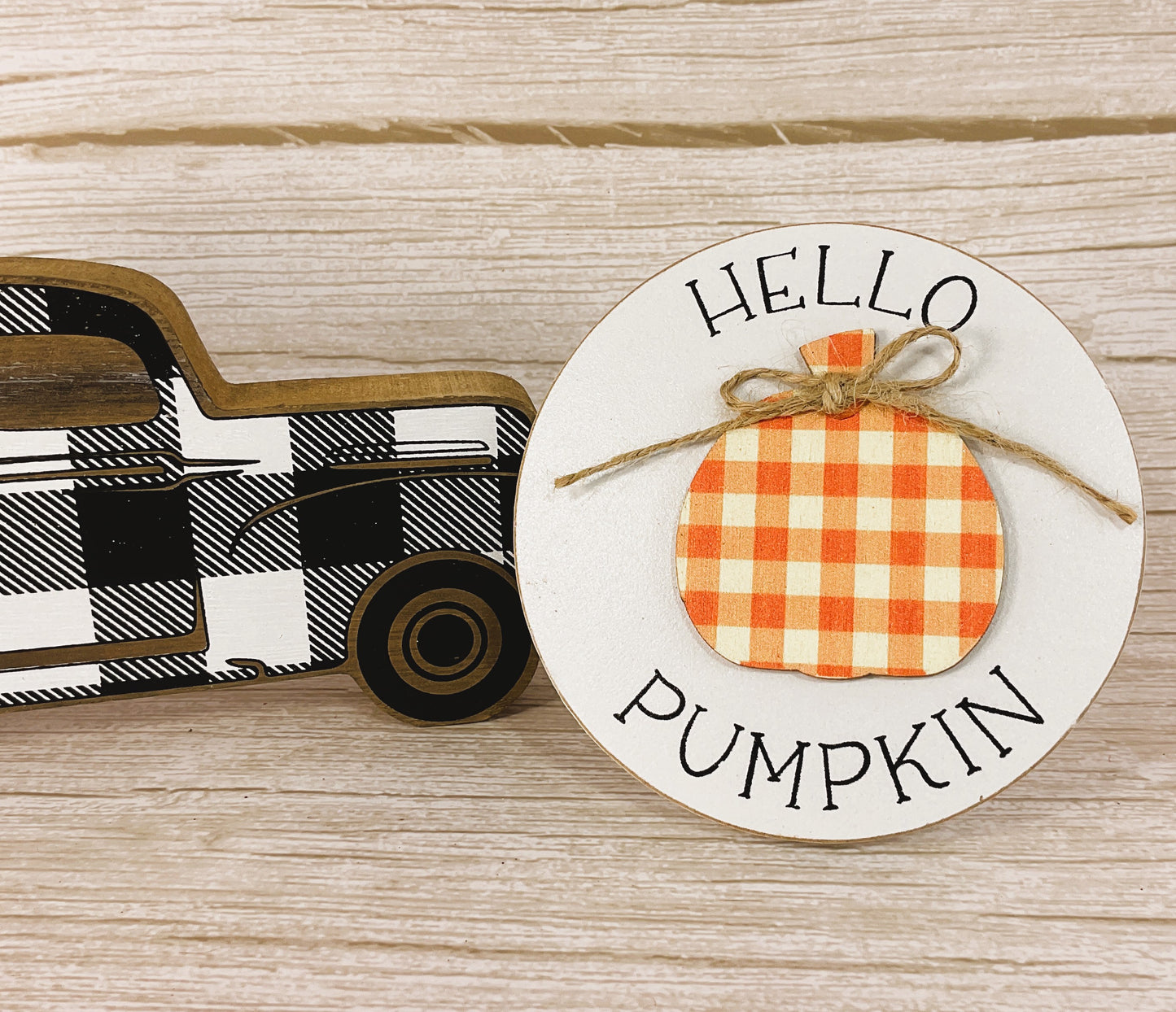 AGD Halloween Decor - Wood Truck Hello Pumpkin Sign Tier Tray Decor 2pc