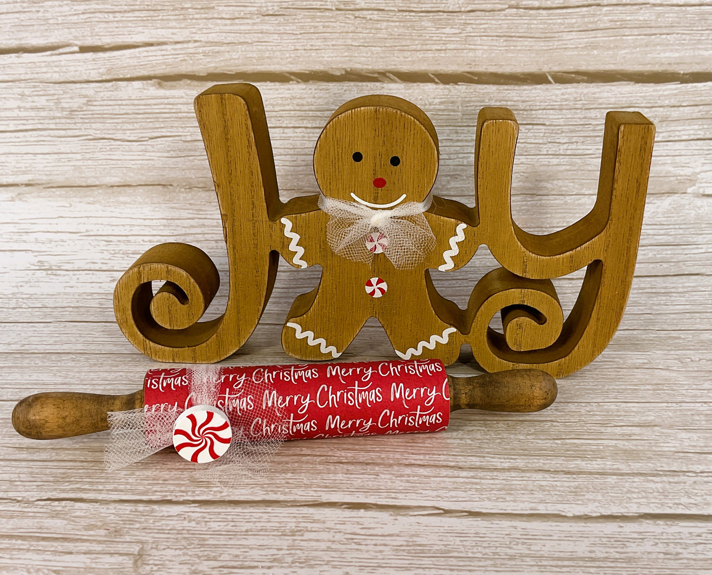 AGD Christmas Decor - Joy Gingerbread Rolling Pin Set 2pc