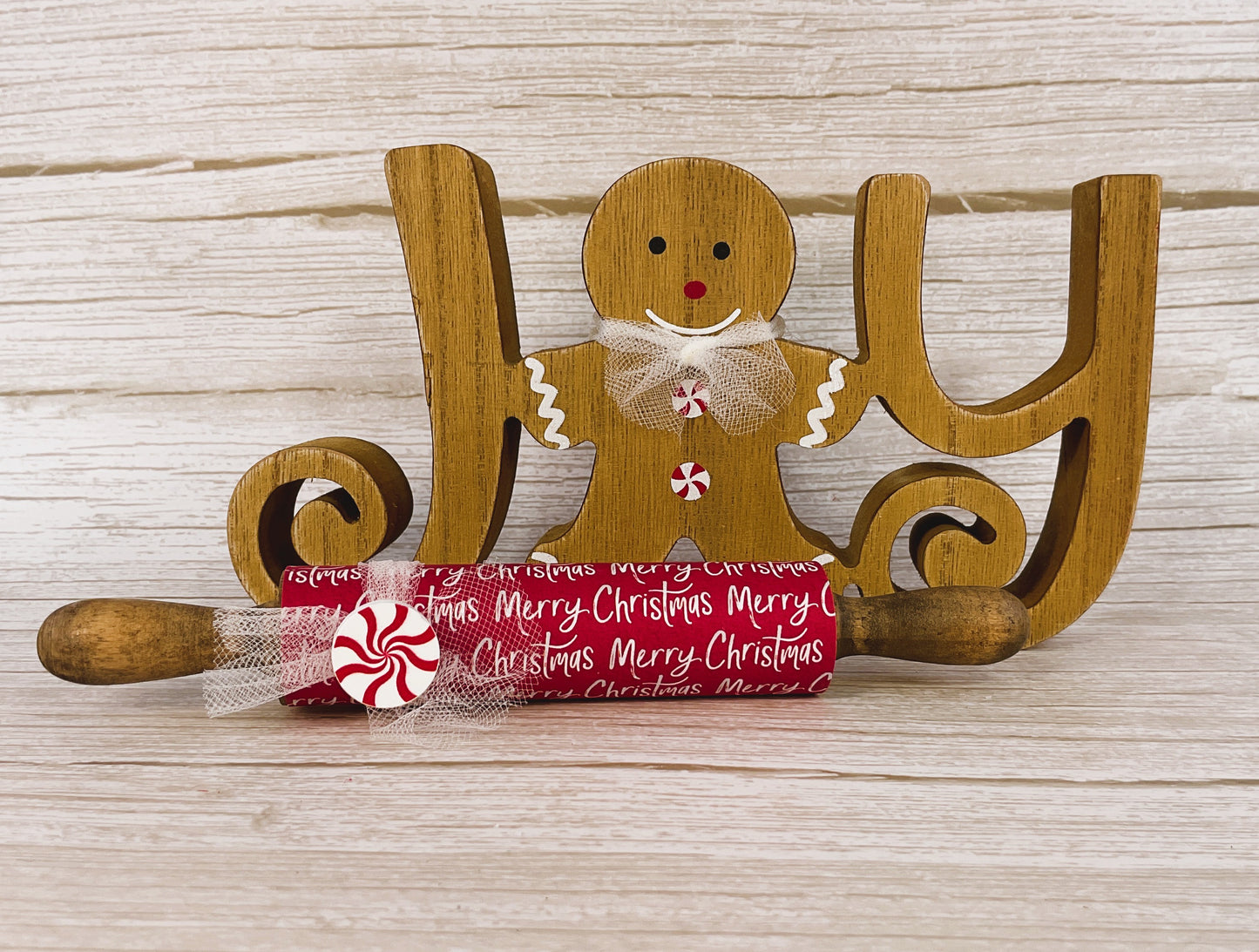 AGD Christmas Decor - Joy Gingerbread Rolling Pin Set 2pc
