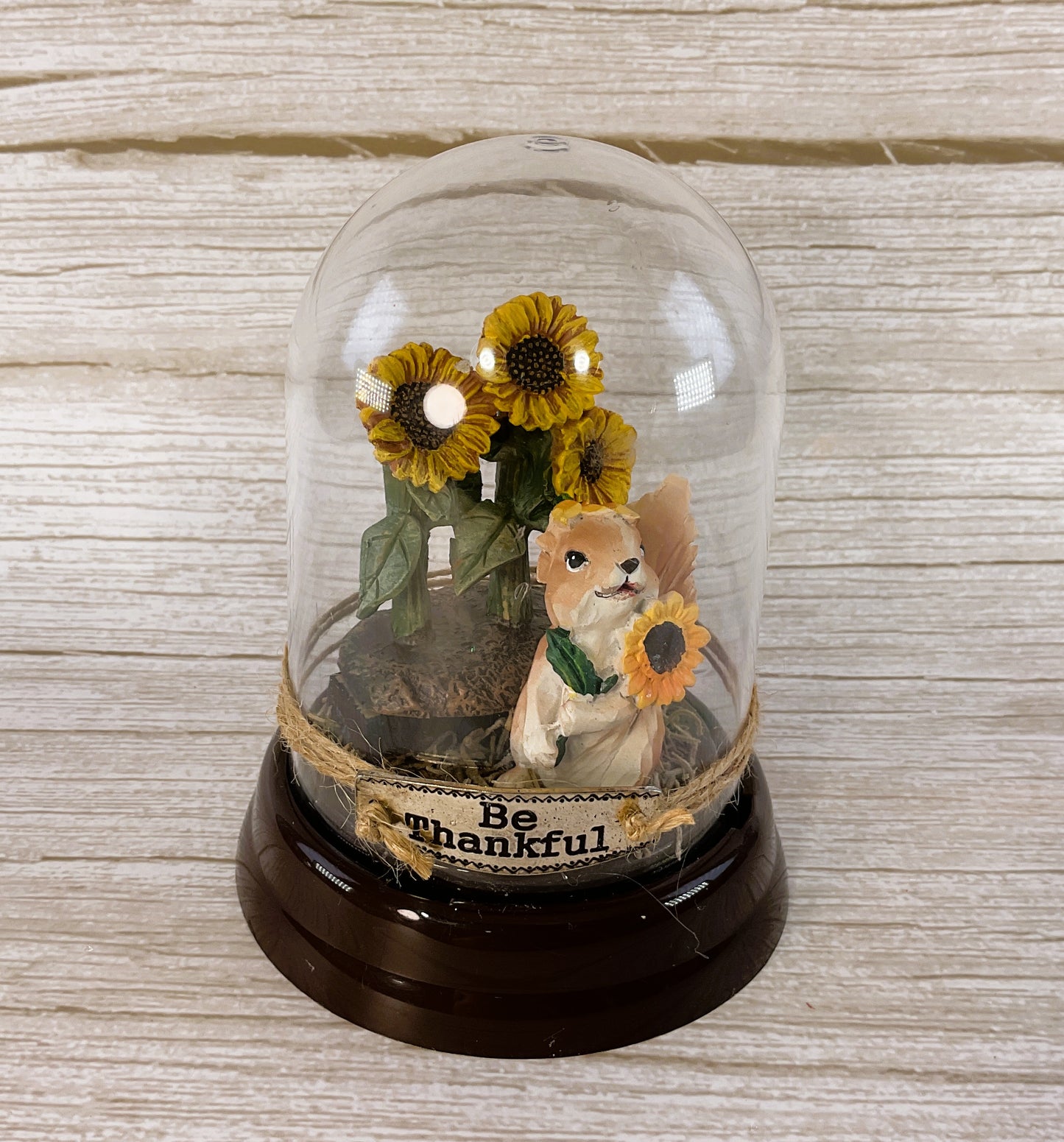 AGD Fall Decor - Sunflowers Squirrel Cloche Small Dome Display