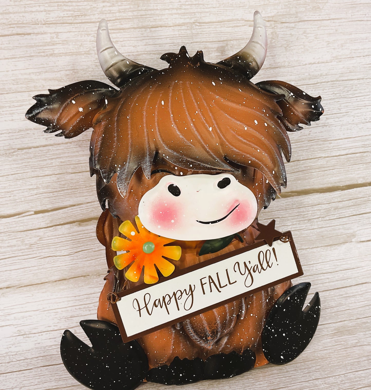AGD Fall Decor - Happy Y'all Highland Cow Sunflower Metal Sitter