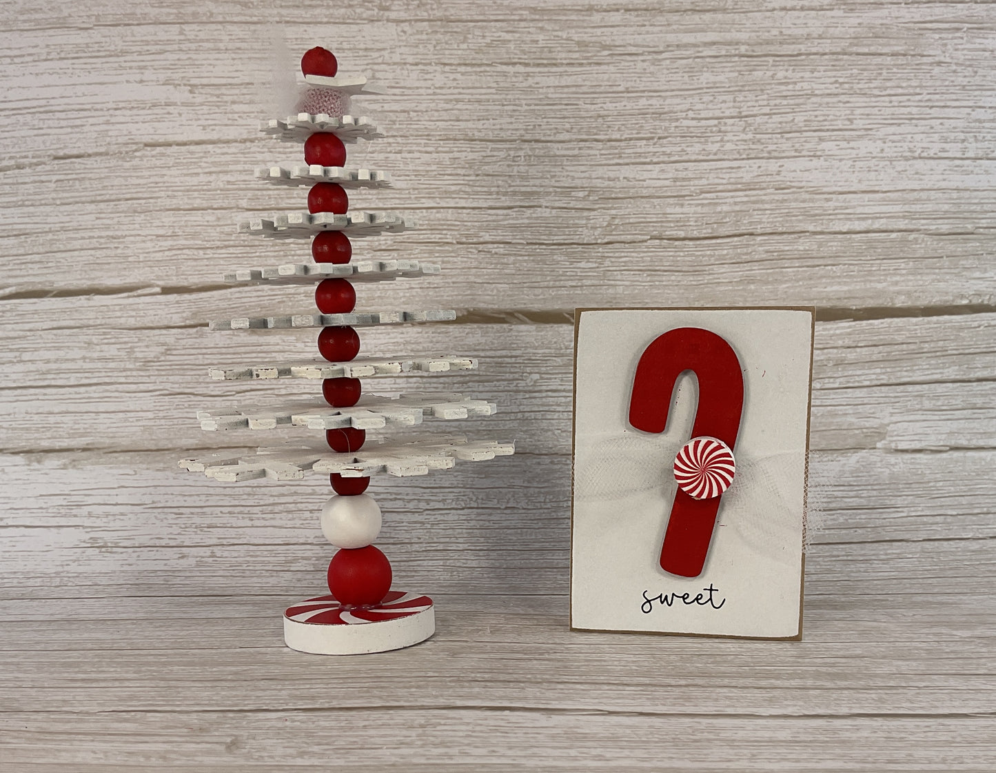 AGD Christmas Decor - White Red Snowflake Tree Sweet Candy Cane 2pc