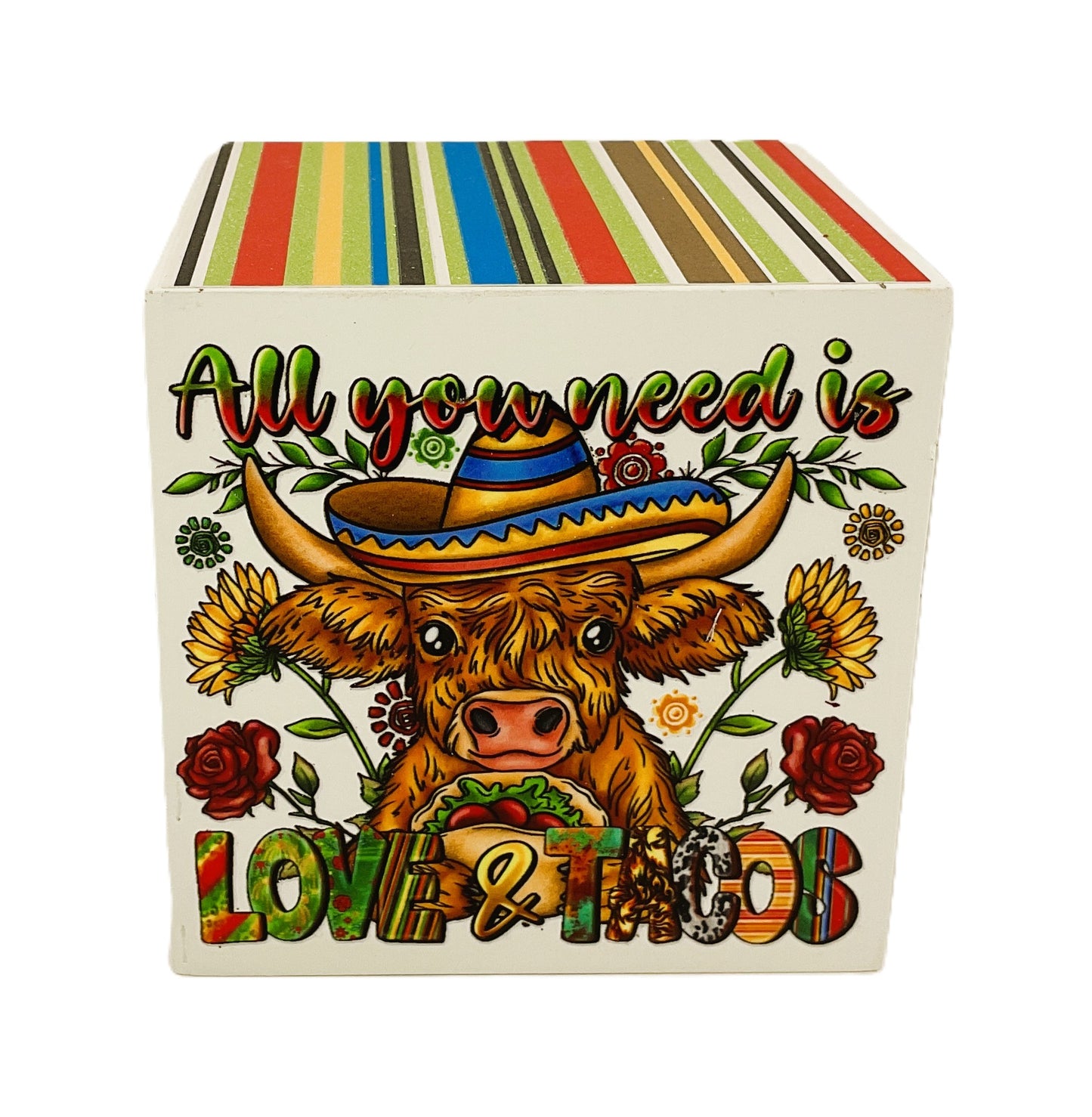 AGD Cinco De Mayo Decor -  Tacos Highland Cow Block Signs 1pc
