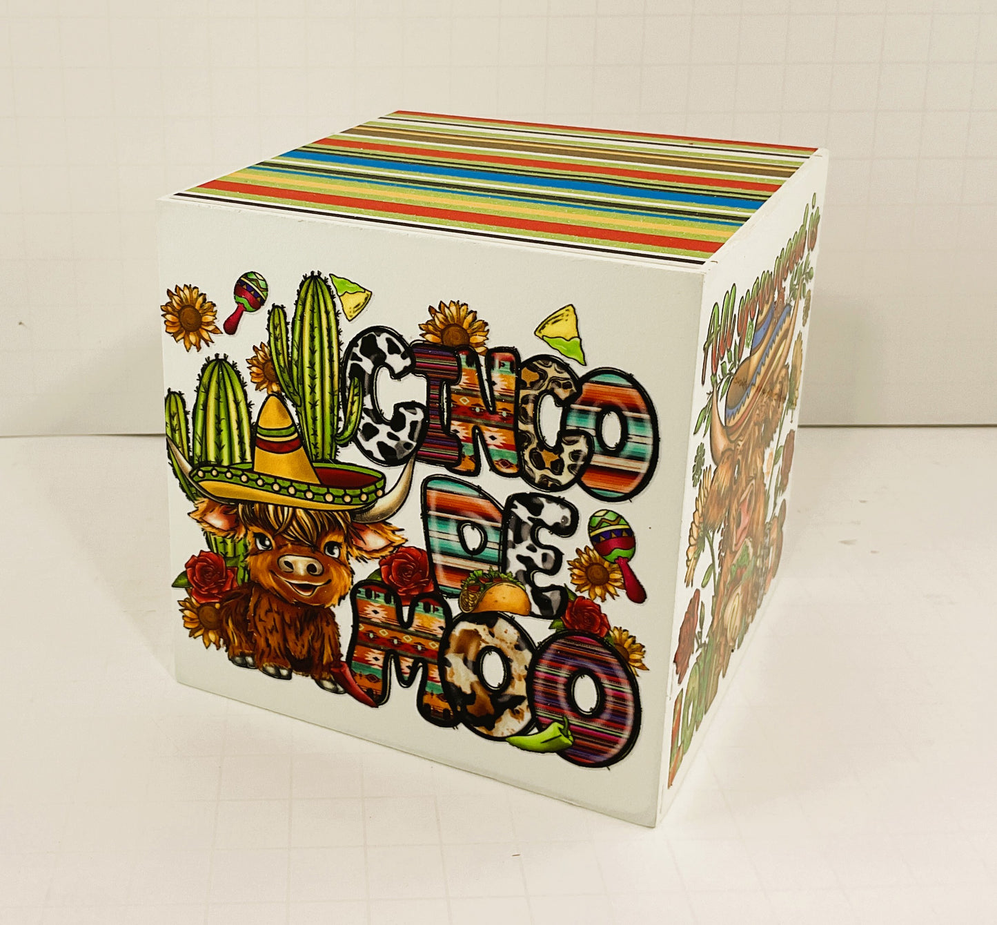 AGD Cinco De Mayo Decor -  Tacos Highland Cow Block Signs 1pc