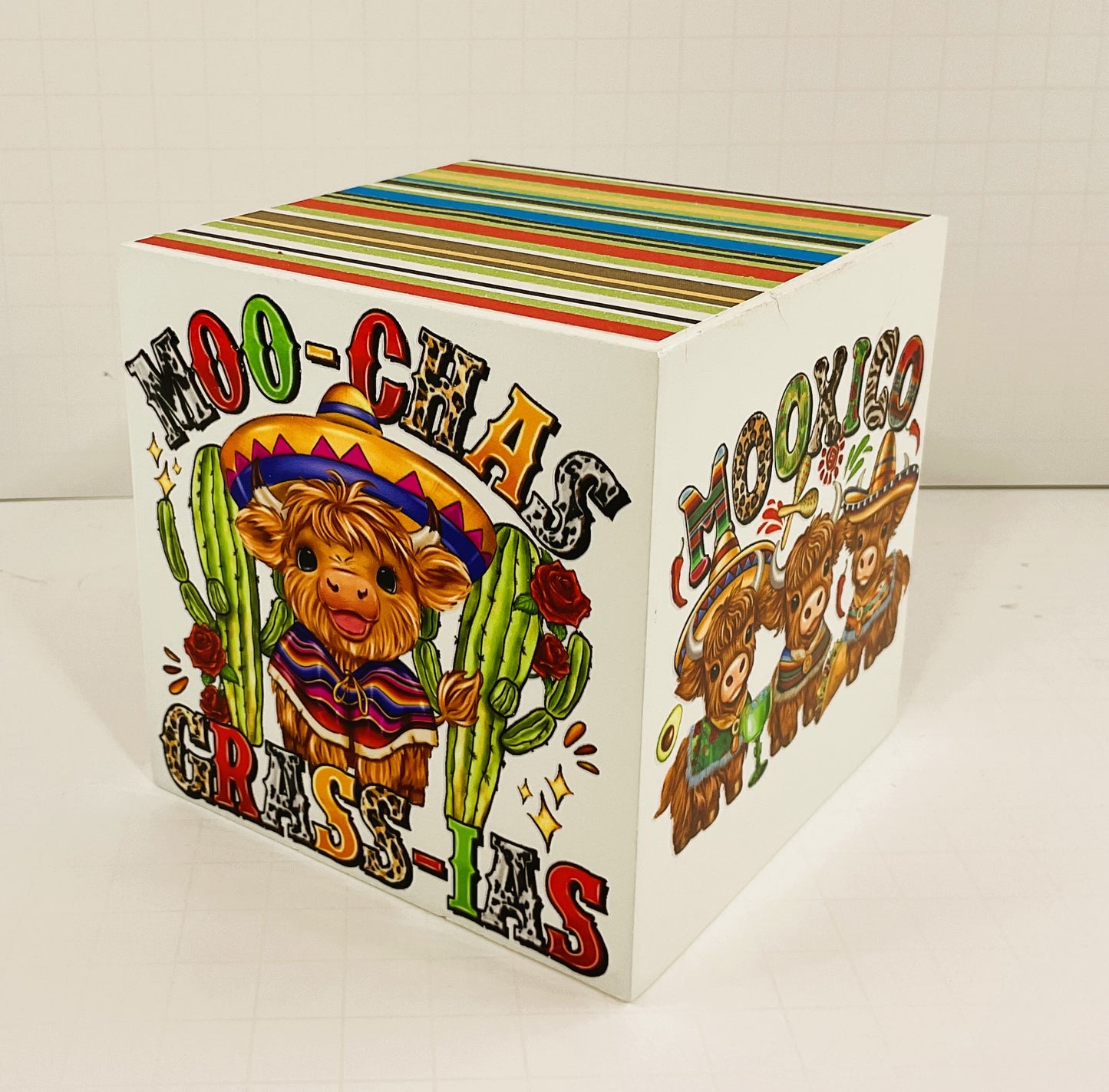 AGD Cinco De Mayo Decor -  Tacos Highland Cow Block Signs 1pc