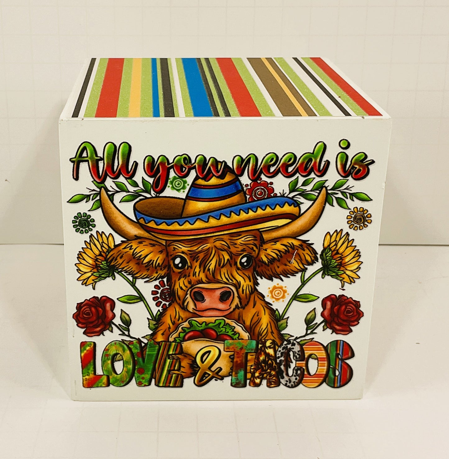 AGD Cinco De Mayo Decor -  Tacos Highland Cow Block Signs 1pc