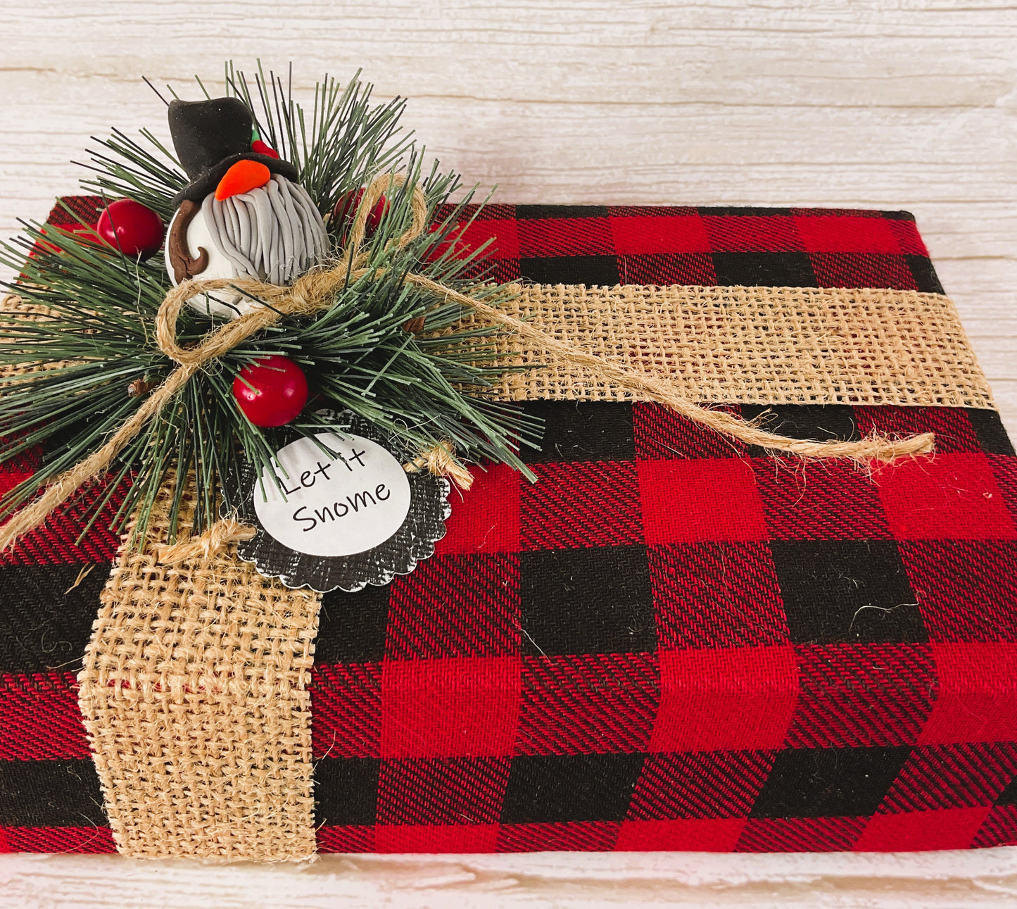 AGD Christmas Decor - Buffalo Check Plaid Snowman Gnome Gift Box