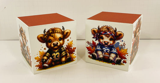 AGD Fall Decor - Football Theme Baby Highland Cow Block Signs 2pc