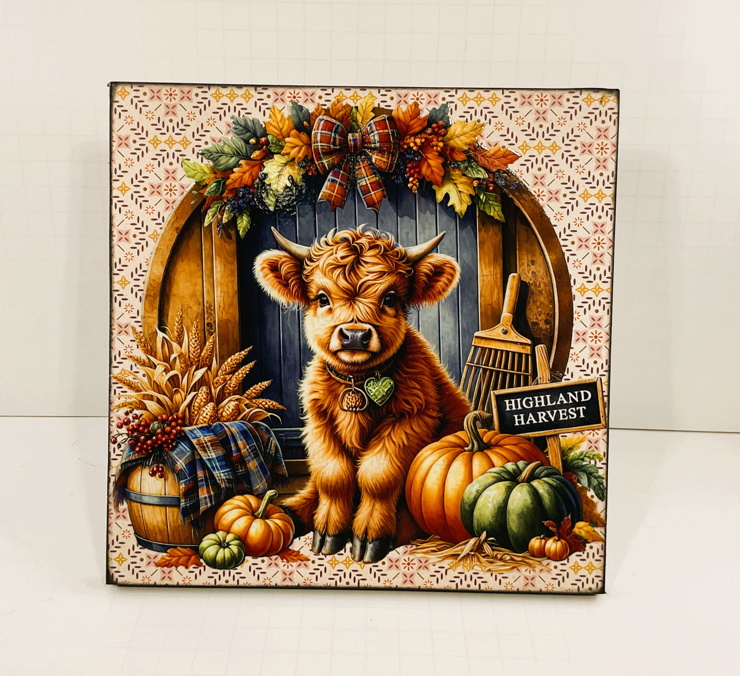 AGD Fall Decor - Autumn Highland Harvest Cow Tabletop Easel Sign